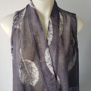 Gorgeous Grey + White Screen Printed Leaf on Linen Look Woven Fabric Vest